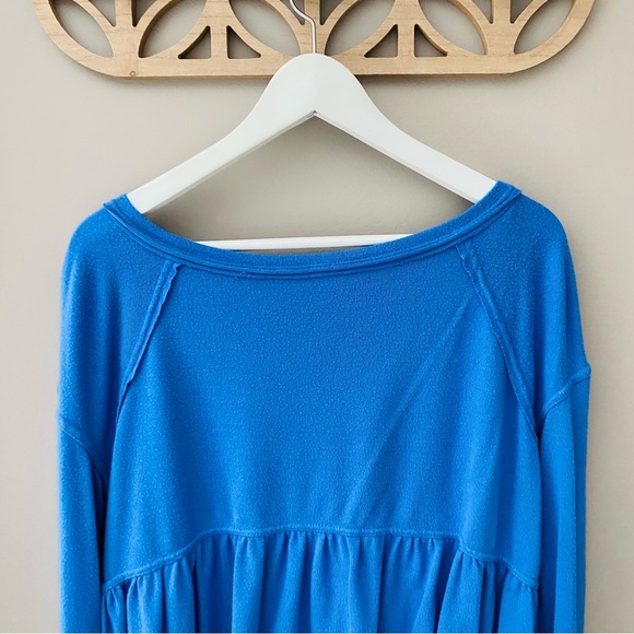 Free People Pullover Long Sleeve Crop Top Blue Sz Small - Picture 5 of 9